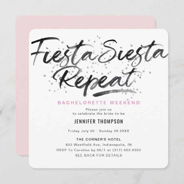 Fiesta Siesta Repeat Bachelorette Party Invitation (Front/Back)