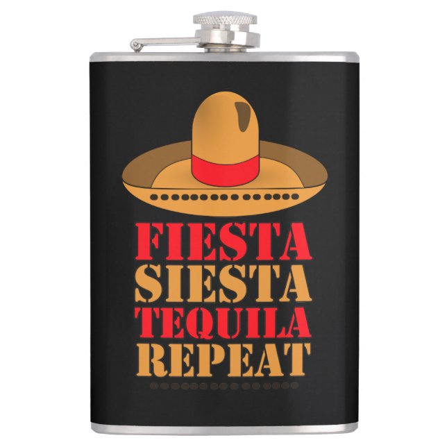 Fiesta Siesta Tequila Repeat Hip Flask (Front)