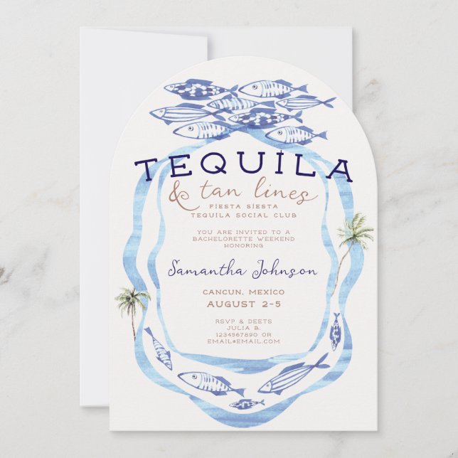 Fiesta Siesta Tequila Tan Lines Club Bachelorette Invitation (Front)