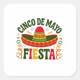 Fiesta Squad Cinco De Mayo Mexican Sombrero Square Sticker
