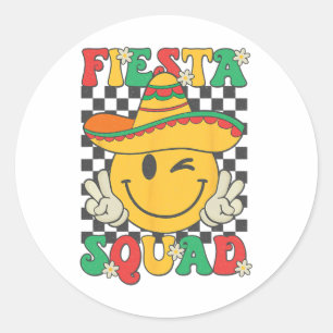 Fiesta Squad Cinco De Mayo Smile Chequered Mexican Classic Round Sticker