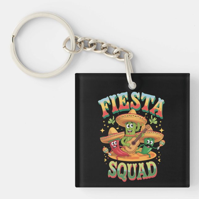 Fiesta Squad Funny Cinco De Mayo Mexican Party Key Ring (Front)