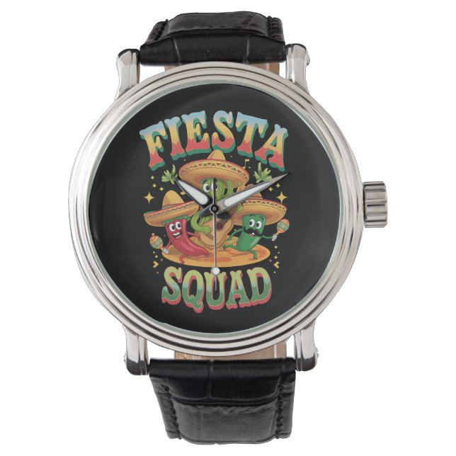 Fiesta Squad Funny Cinco De Mayo Mexican Party Watch (Front)