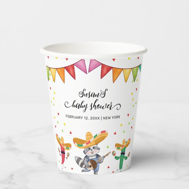 Fiesta Taco 'Bout A Baby Cactus Animal Baby Shower Paper Cups (Front)