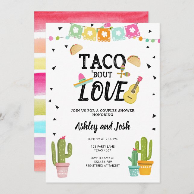Fiesta Taco Bout Love Cactus Couples Shower Invitation (Front/Back)