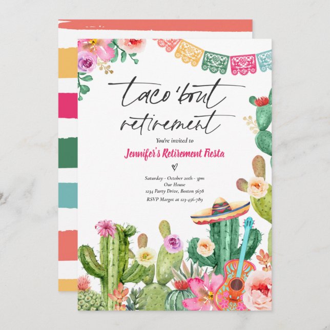  Fiesta Taco 'Bout Retirement Mexican Fiesta Party Invitation (Front/Back)