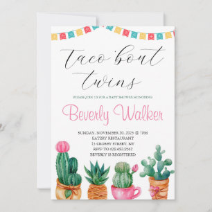 Fiesta Taco 'Bout Twins Mexican Cactus Baby Shower Invitation