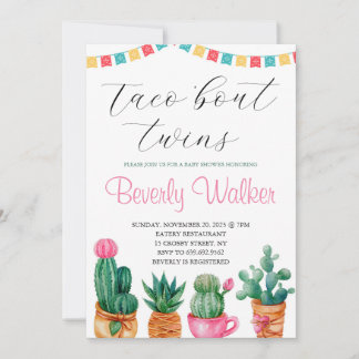 Fiesta Taco 'Bout Twins Mexican Cactus Baby Shower Invitation
