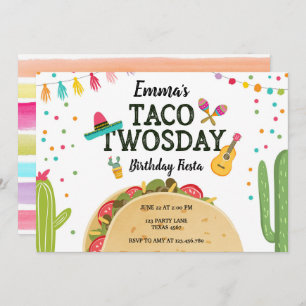 Fiesta Taco Twosday Cactus Girl 2nd Birthday Party Invitation