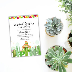 Fiesta Taco Watercolor Cactus Baby Shower Invitation