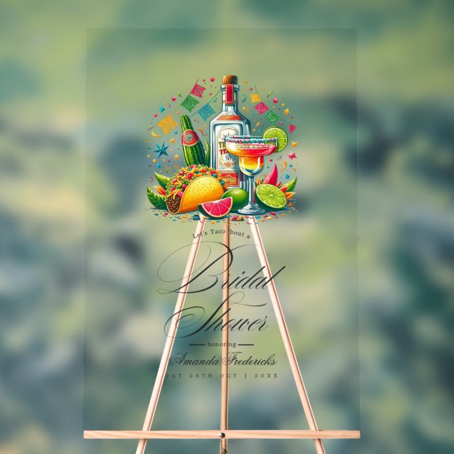 Fiesta Tacos and Tequila Bridal Shower Welcome Acrylic Sign (Neutral)
