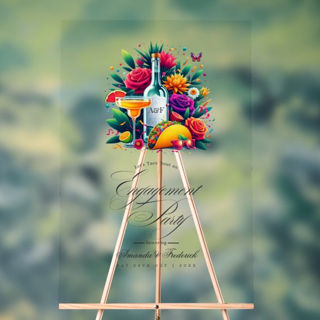 Fiesta Tacos and Tequila Engagement Party Welcome Acrylic Sign (Neutral)