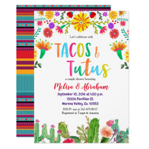Fiesta Tacos and Tutus Baby Shower Invite card