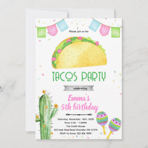 Fiesta tacos girl theme invitation 