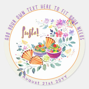 FIESTA Tacos Guacamole Folkart Flowers Custom Classic Round Sticker