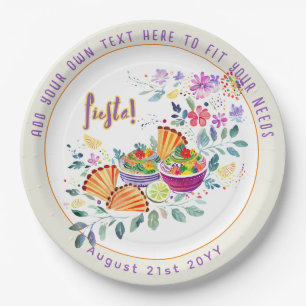 FIESTA Tacos Guacamole Folkart Flowers Custom Paper Plate