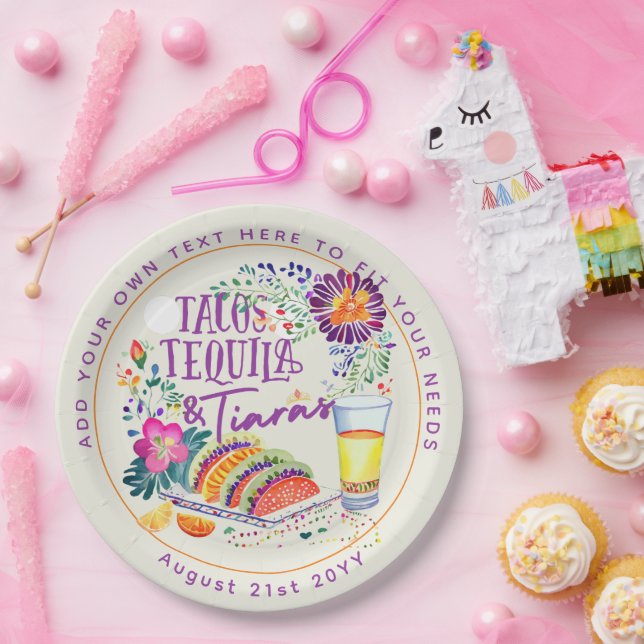 FIESTA Tacos Tequila and Tiaras Paper Plate (Party)