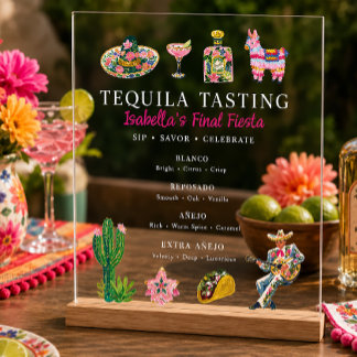 Fiesta Tequila Tasting Acrylic Menu Sign