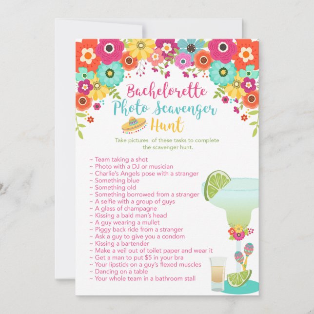Fiesta Theme Bachelorette Party Scavenger Hunt Invitation (Front)