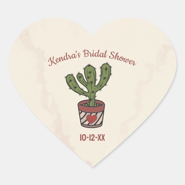 Fiesta Theme Bridal Shower Personalised Cactus  Heart Sticker (Front)