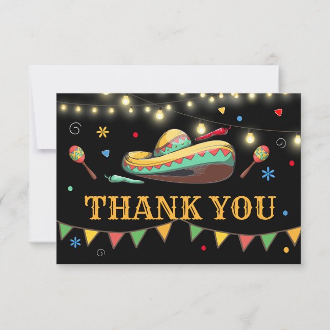 Fiesta Theme Party Flat Thank You Card (Front)