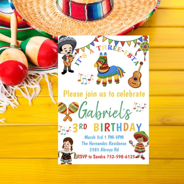 Fiesta themed third birthday,Three-esta invitation (Creator Uploaded)