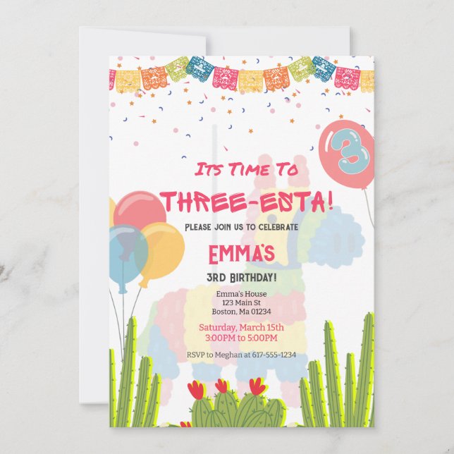 Fiesta Three-Esta Girl Birthday Invitation (Front)