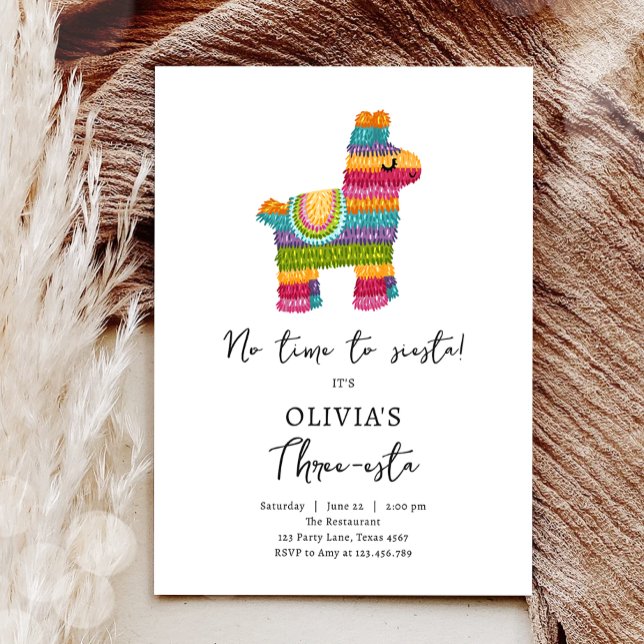 Fiesta Three-esta Piñata Mexican Girl 3rd Birthday Invitation (Creator Uploaded)