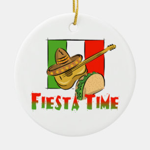 Fiesta Time Taco, Sombrero, Guitar Ceramic Ornament