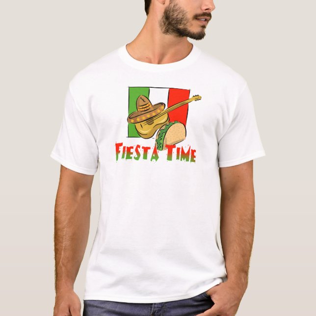 Fiesta Time Taco, Sombrero, Guitar T-Shirt (Front)