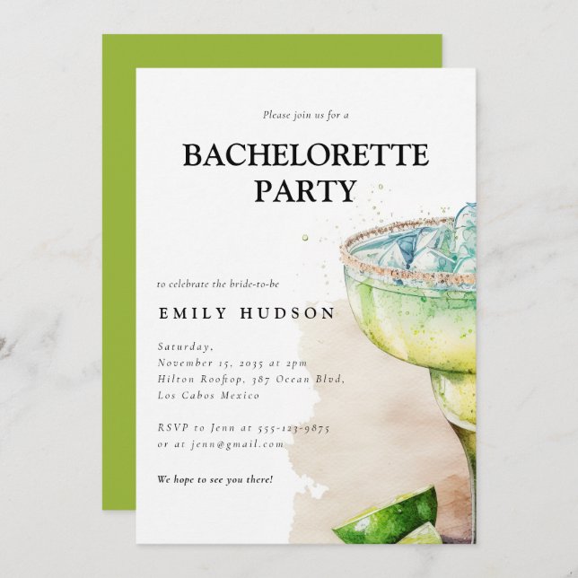 Fiesta Watercolor Bachelorette Party Invitation (Front/Back)