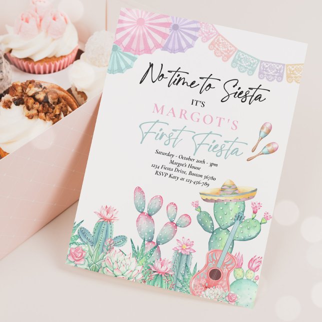 Fiesta Watercolor Cactus Mexican 1st Birthday Invitation (Creator Uploaded)