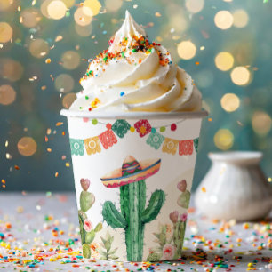 Fiesta Watercolor Cactus Mexican Party Succulent Paper Cups