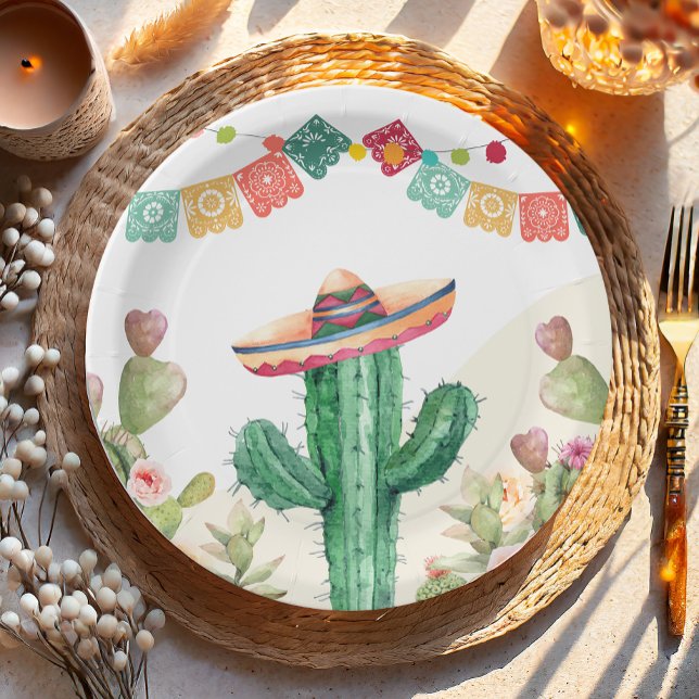 Fiesta Watercolor Cactus Mexican Party Succulent Paper Plate (Creator Uploaded)