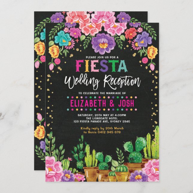 Fiesta Wedding Reception Mexican Floral Party Invitation (Front/Back)