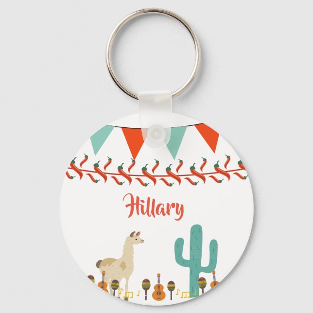 Fiesta with lama cactus mexican style name key ring (Front)