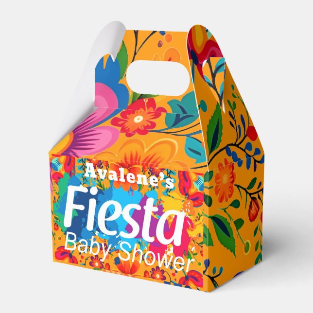 Fiesta Yellow Colourful Floral Neutral Baby Shower Favour Box (Front Side)