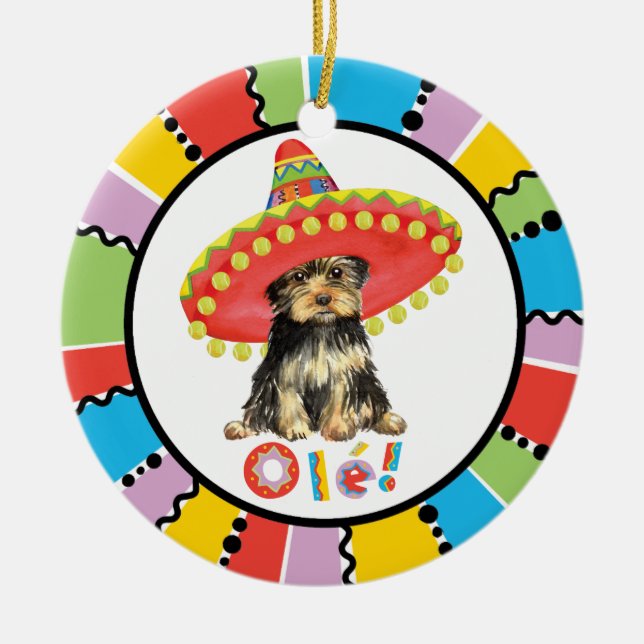 Fiesta Yorkie Ceramic Tree Decoration (Front)