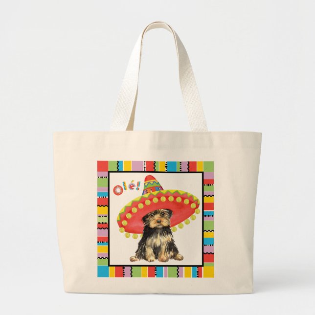 Fiesta Yorkie Large Tote Bag (Front)
