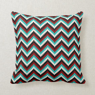 Fiesta Zigzag Chevron Pattern Black Red Turquoise Cushion