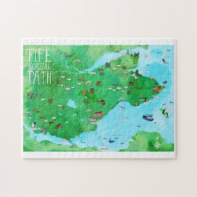 Fife Coastal Path Scotland Illustrated Map Art Jigsaw Puzzle (Horizontal)