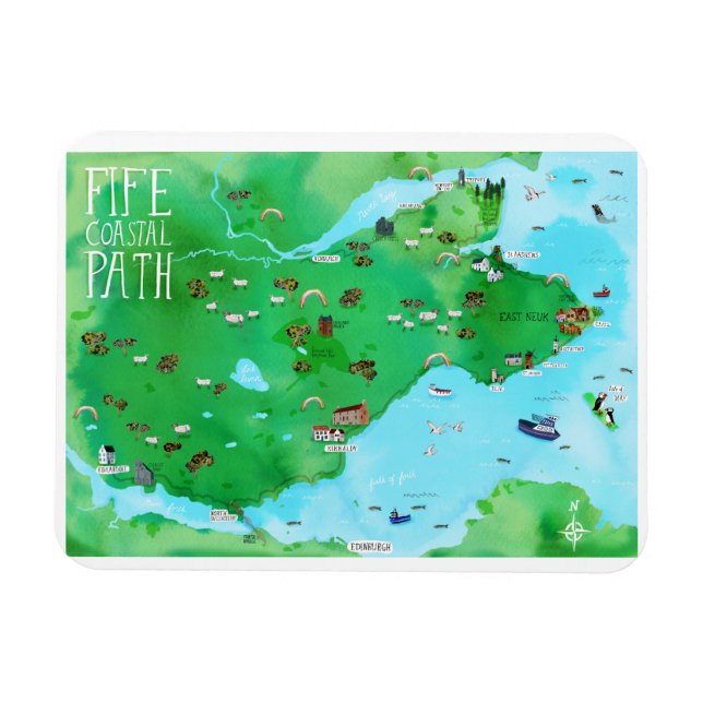 Fife Coastal Path Scotland Illustrated Map Magnet (Horizontal)