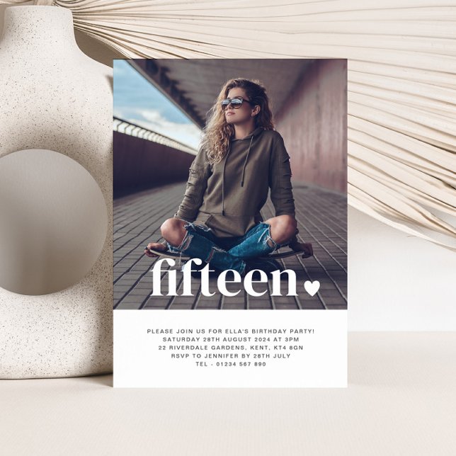 Fifteen Heart Photo Birthday Invitation  (Creator Uploaded)