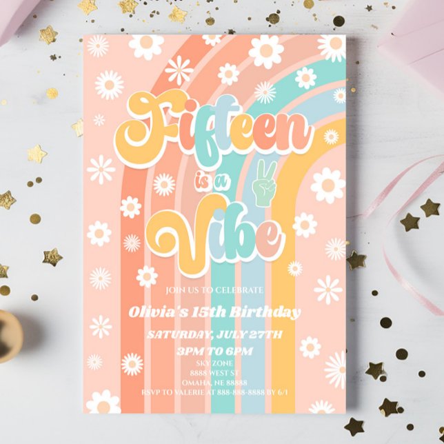 Fifteen Is A Vibe Daisy 15th Birthday Party Invitation (Creator Uploaded)