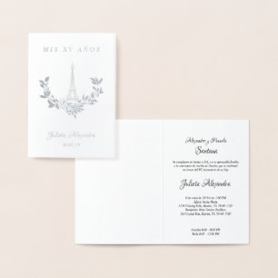 Fifteen Years Old Floral Design Paris Silver Foil Card