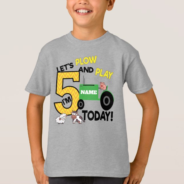 Fifth 5th birthday tractor - farm themed party T-Shirt (Front)