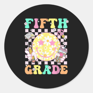 Fifth 5th Grade Teacher Kid Preppy First Day Of Sc Classic Round Sticker