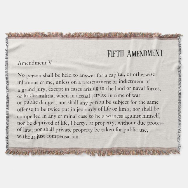 Fifth Amendment Constitution Bill of Rights Throw Blanket (Front)