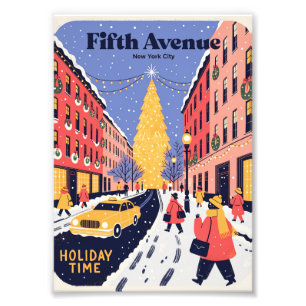 Fifth Avenue NYC Christmas Retro Travel Poster