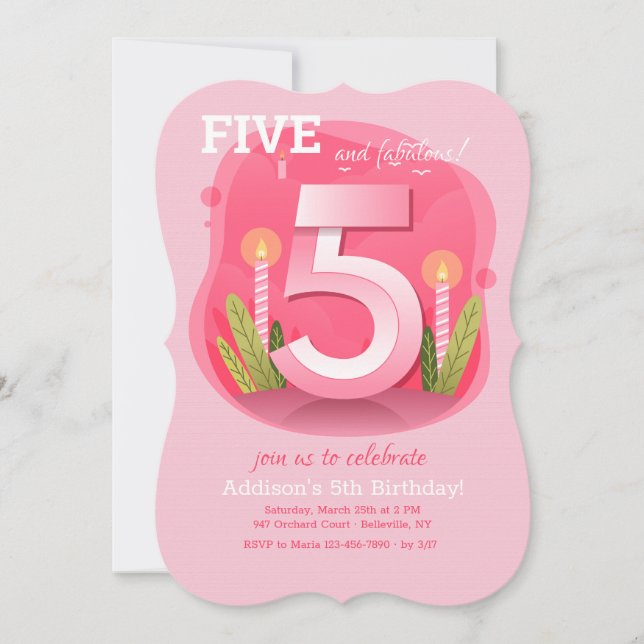 Fifth Birthday in Pink Invitation (Front)
